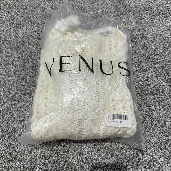 New with tags, VENUS Bow Tie Crochet Sweater, Cream, Size XL - Picture 4 of 15